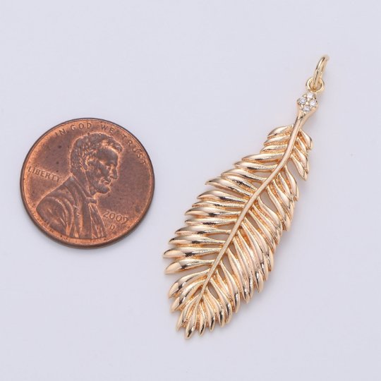 Peacock Feather Charm 16K Gold Filled Animal Feather Charm for Necklace Earring DIY Jewelry Component for Christmas Gift D-312 - DLUXCA