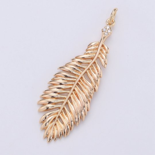 Peacock Feather Charm 16K Gold Filled Animal Feather Charm for Necklace Earring DIY Jewelry Component for Christmas Gift D-312 - DLUXCA