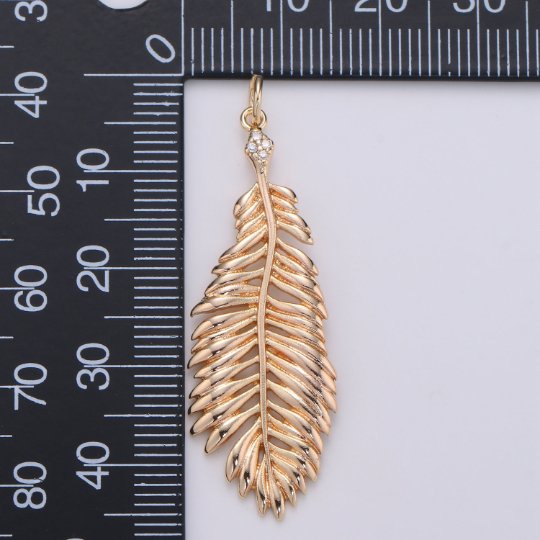 Peacock Feather Charm 16K Gold Filled Animal Feather Charm for Necklace Earring DIY Jewelry Component for Christmas Gift D-312 - DLUXCA
