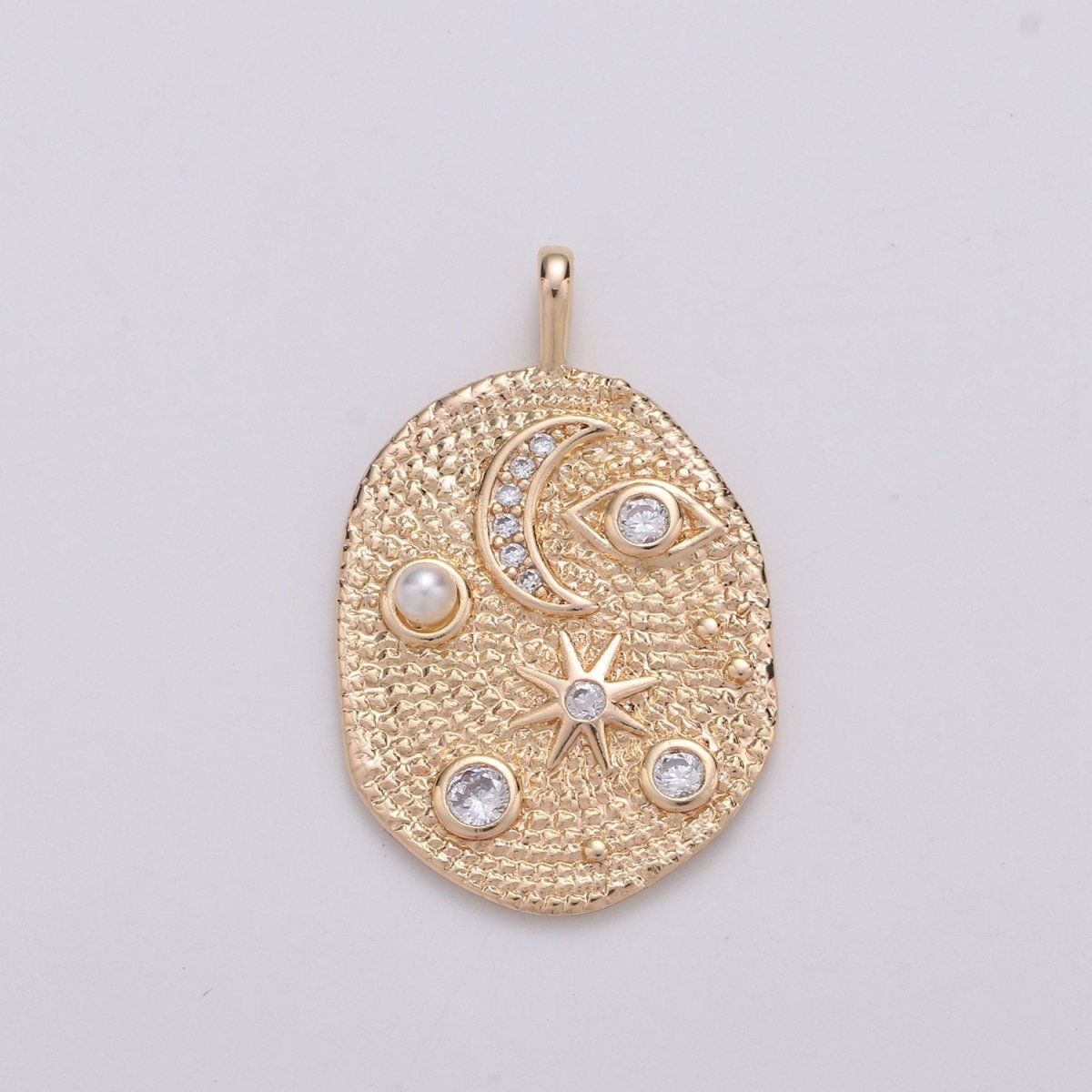 Pearl and Micro Pave Clear CZ Planet in the Ovum Pendant 14K Gold Filled Charm, Star, Crescent Moon, Galaxy, DIY Jewelry Necklace Making | D-738 - DLUXCA