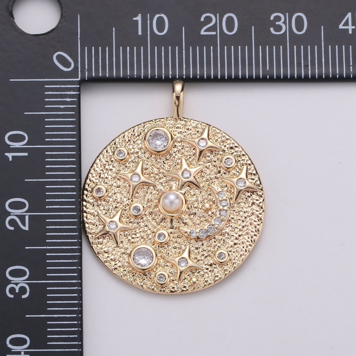 Pearl and Micro Pave CZ Planet in the Universe Round Pendant 14K gold Filled Charm, Star, Cresent Moon, Galaxy, DIY Jewelry Necklace making D-736 - DLUXCA