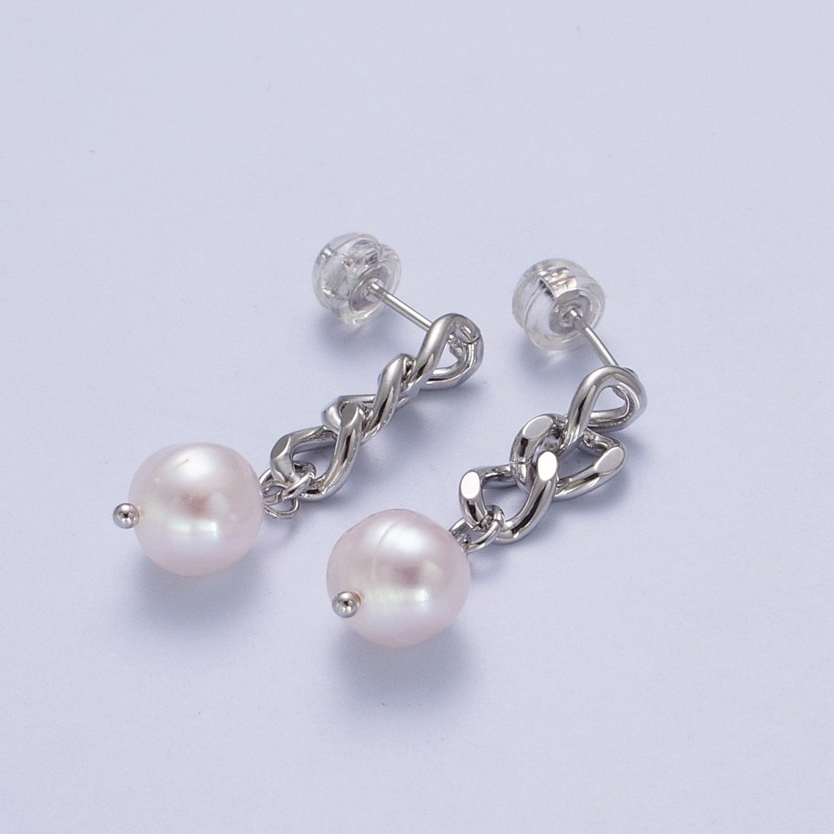Pearl Dangle Earrings / Chain Earrings Gold Silver Pearl Earrings Stud Earring Curb Chain AE-1082 AE-1083