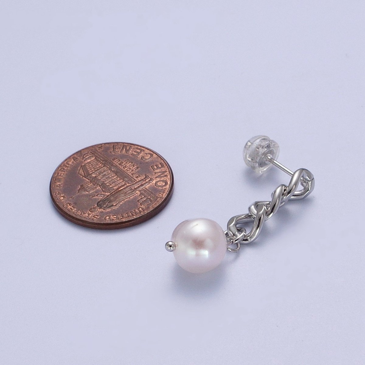 Pearl Dangle Earrings / Chain Earrings Gold Silver Pearl Earrings Stud Earring Curb Chain AE-1082 AE-1083