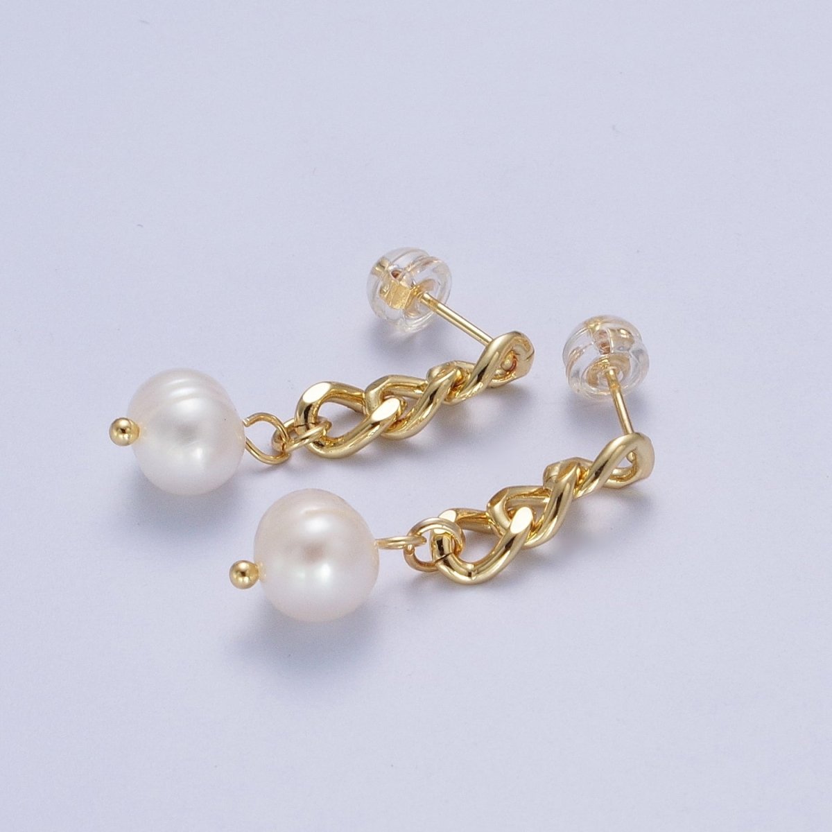 Pearl Dangle Earrings / Chain Earrings Gold Silver Pearl Earrings Stud Earring Curb Chain AE-1082 AE-1083