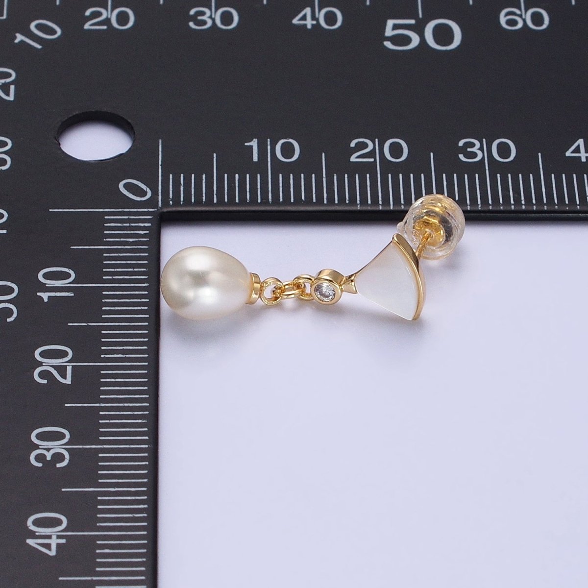 Pearl Drop Earrings Dainty Fan Shell Pearl Stud Earring with Dangling Pearl Charm AB724 - DLUXCA
