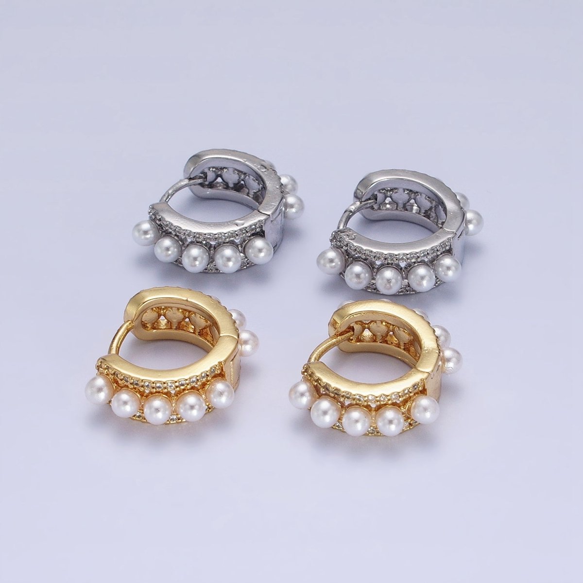 Pearl Hoop Earrings Gold Filled Silver Minimalist Huggie Earrings AB-176 AB-725
