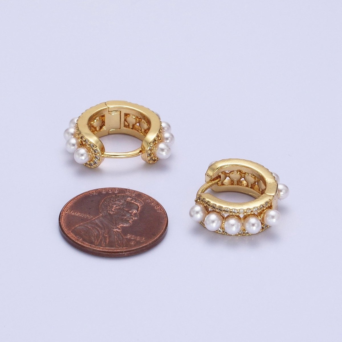 Pearl Hoop Earrings Gold Filled Silver Minimalist Huggie Earrings AB-176 AB-725