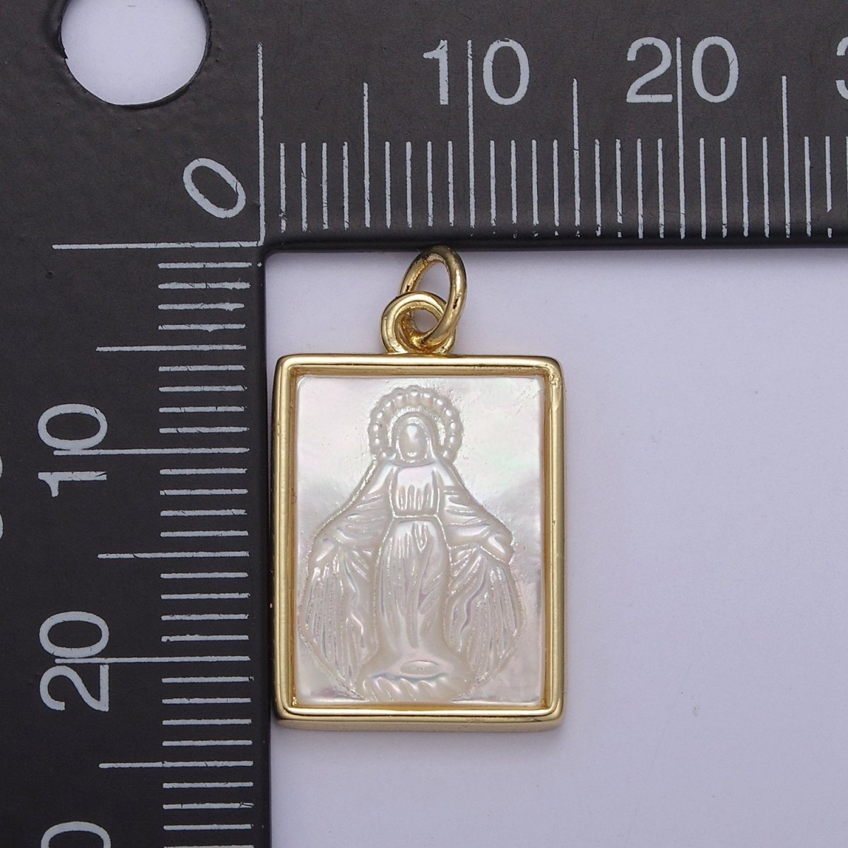 Pearl Virgin Mary On Frame Charms, Dainty Gold Miraculous Lady Pendant, Mother of Pearl Necklace Charms N-862 N-863