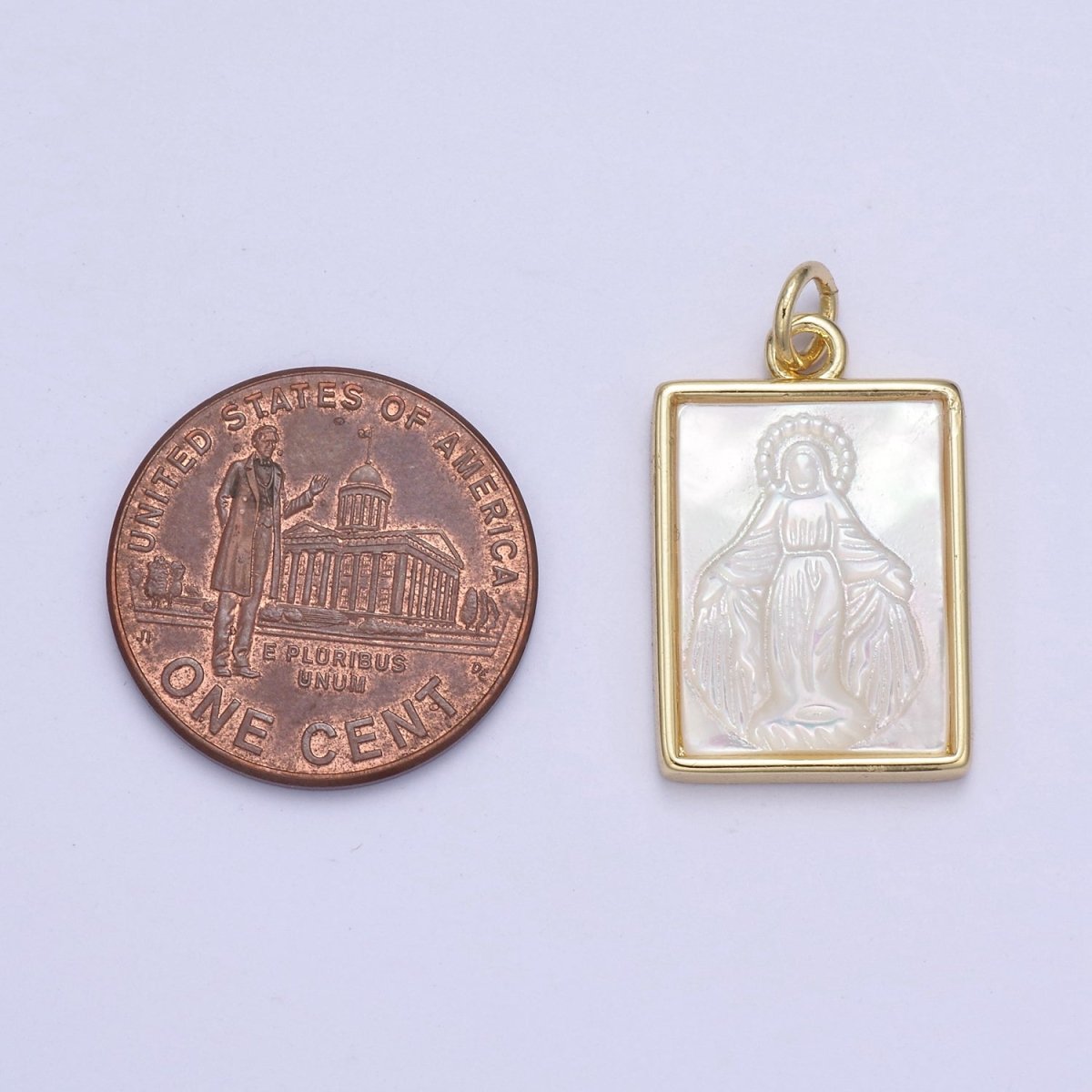 Pearl Virgin Mary On Frame Charms, Dainty Gold Miraculous Lady Pendant, Mother of Pearl Necklace Charms N-862 N-863
