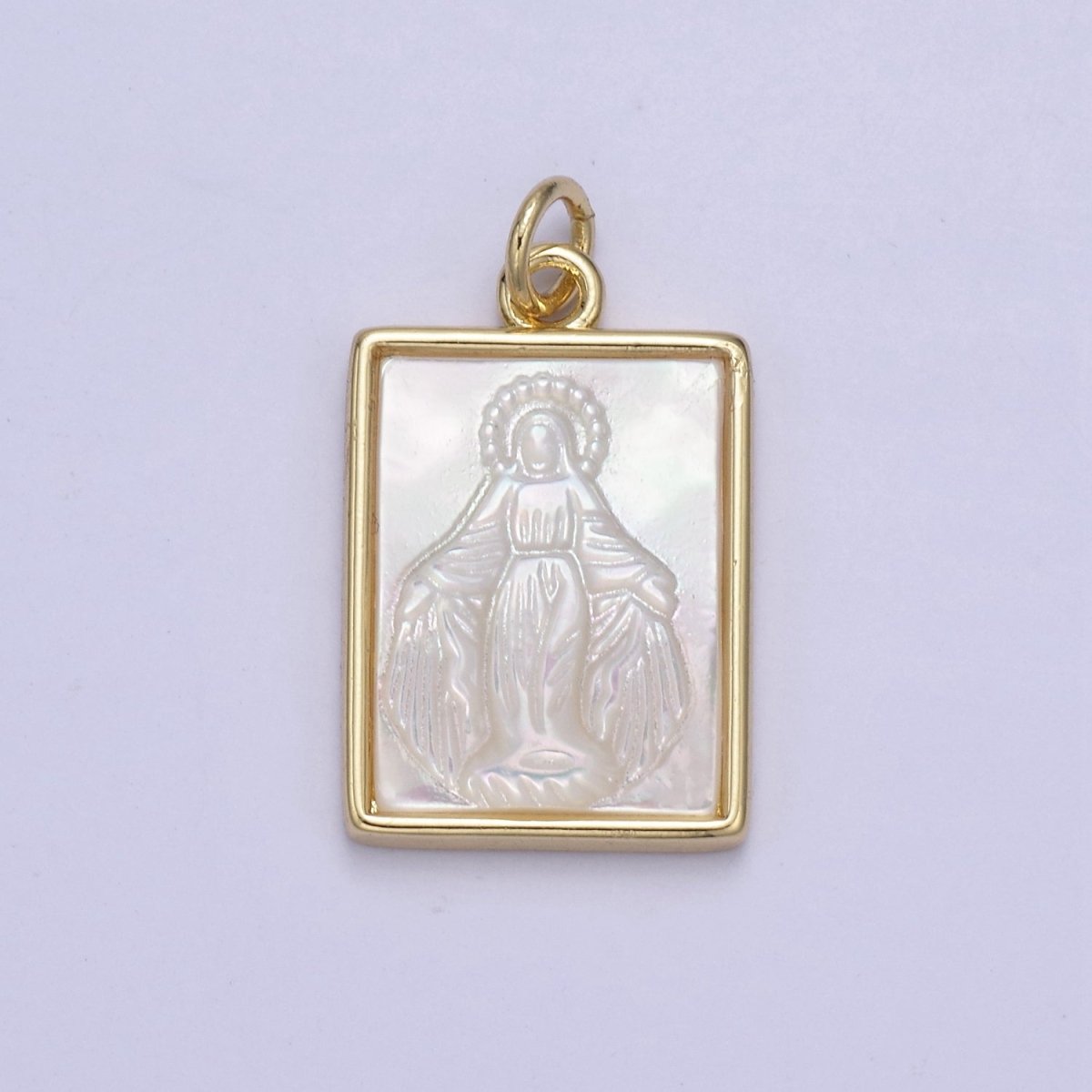 Pearl Virgin Mary On Frame Charms, Dainty Gold Miraculous Lady Pendant, Mother of Pearl Necklace Charms N-862 N-863