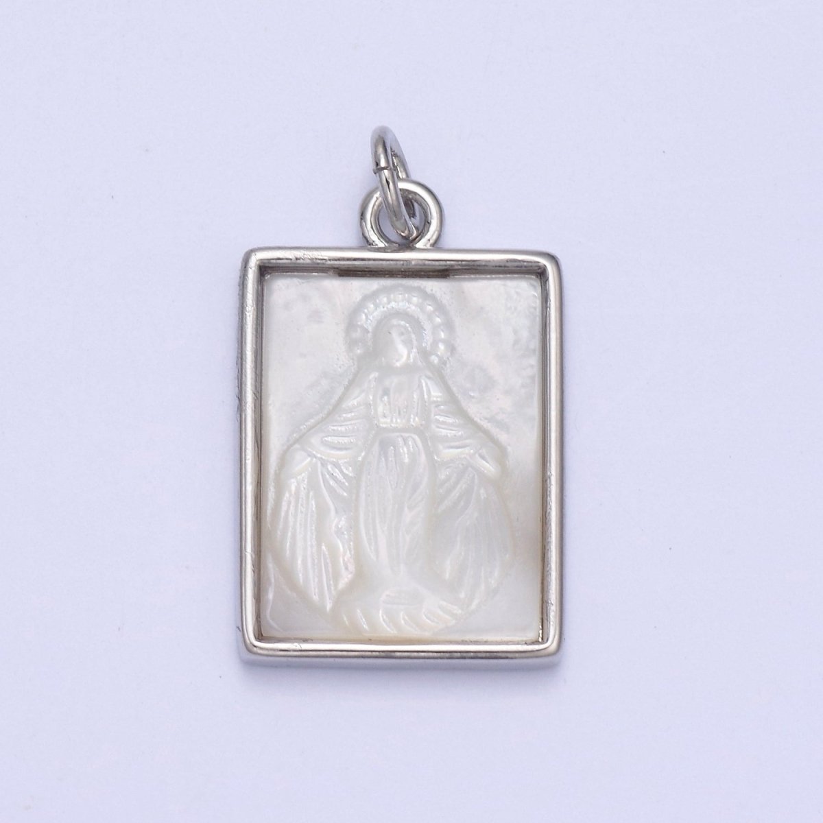 Pearl Virgin Mary On Frame Charms, Dainty Gold Miraculous Lady Pendant, Mother of Pearl Necklace Charms N-862 N-863