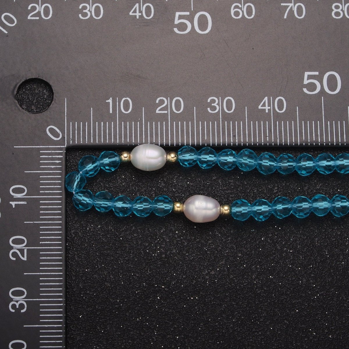 Pearl with Aqua Blue Glass Beaded Necklace, Light Blue Faceted Rondell Beads Necklace | WA-591 Clearance Pricing - DLUXCA