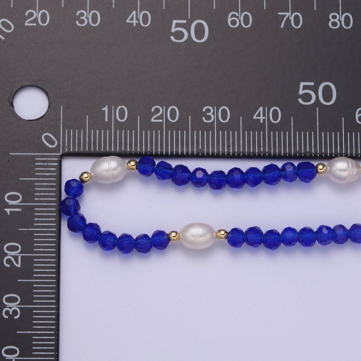 Pearl with Blue Glass Beaded Necklace, Dark Blue Faceted Rondell Beads Necklace | WA-592 Clearance Pricing - DLUXCA