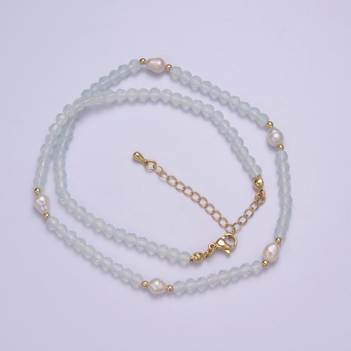 Pearl with Clear Glass Beaded Necklace, Clear Faceted Rondell Beads Necklace | WA-594 Clearance Pricing - DLUXCA