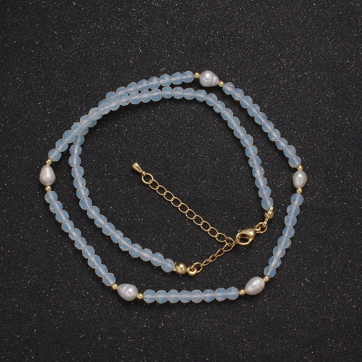 Pearl with Clear Glass Beaded Necklace, Clear Faceted Rondell Beads Necklace | WA-594 Clearance Pricing - DLUXCA