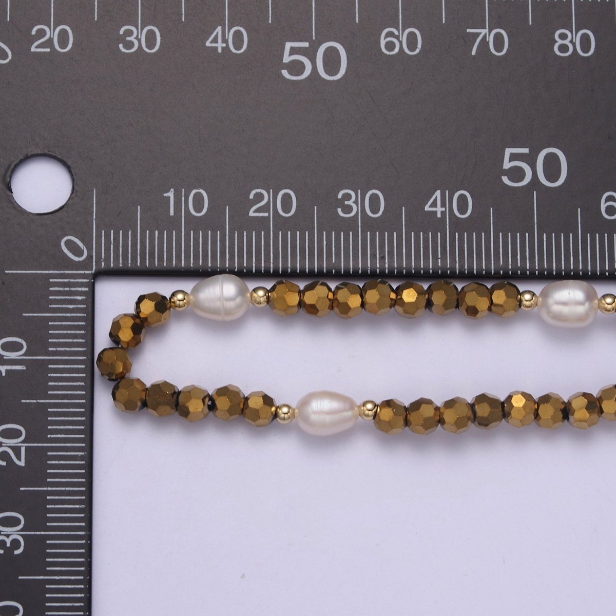 Pearl with Gold Glass Beaded Necklace, Gold Faceted Rondell Beads Necklace | WA-609 Clearance Pricing - DLUXCA