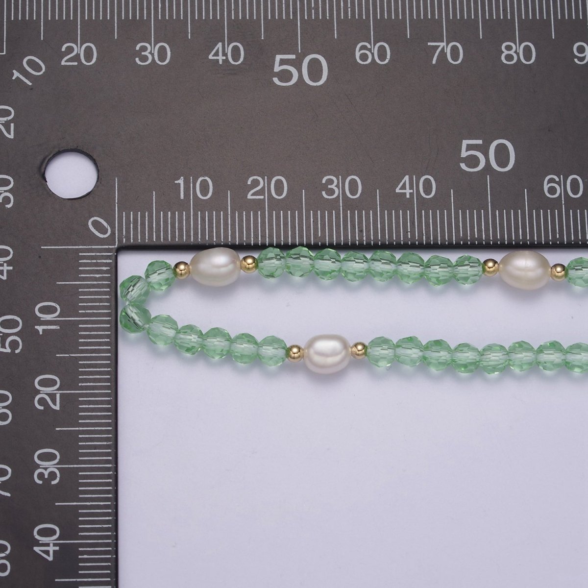 Pearl with Green Glass Beaded Necklace, Green Faceted Rondell Beads Necklace | WA-593 Clearance Pricing