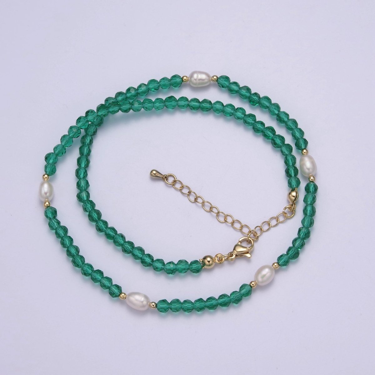 Pearl with Green Glass Beaded Necklace, Red Faceted Rondell Beads Necklace | WA-589 Clearance Pricing - DLUXCA