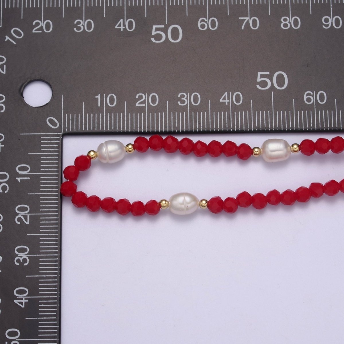 Pearl with Red Glass Beaded Necklace, Red Faceted Rondell Beads Necklace | WA-590 Clearance Pricing - DLUXCA