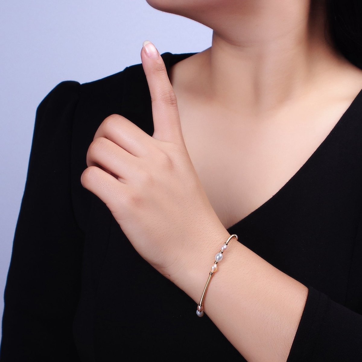 Petite Pearl Cuff Bracelet White or Pink Pearls Gold Filled Cuff bracelet Textured Bracelet | WA-1864 WA-1865 Clearance Pricing