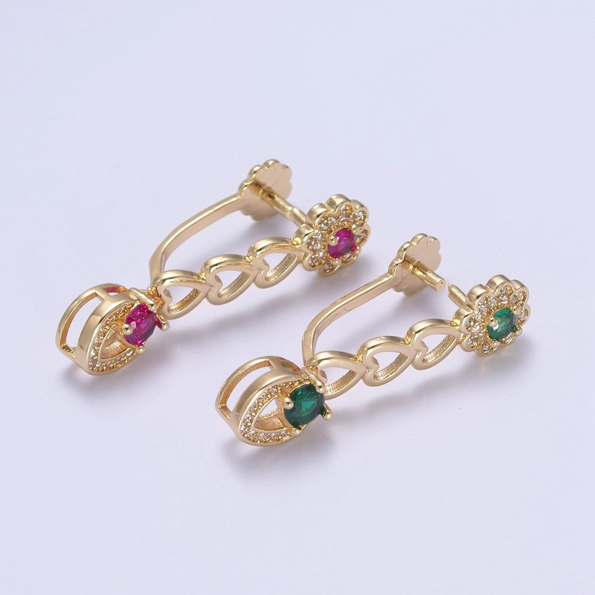 Pinch Bail, Nickel Free, 31.3x7.5mm, Pendant bail, 16K gold Filled brass Jewelry Gold bail, Charm bail, Ice pick with Micro Pave CZ Stone L-649 L-650