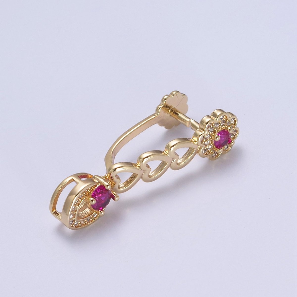 Pinch Bail, Nickel Free, 31.3x7.5mm, Pendant bail, 16K gold Filled brass Jewelry Gold bail, Charm bail, Ice pick with Micro Pave CZ Stone L-649 L-650