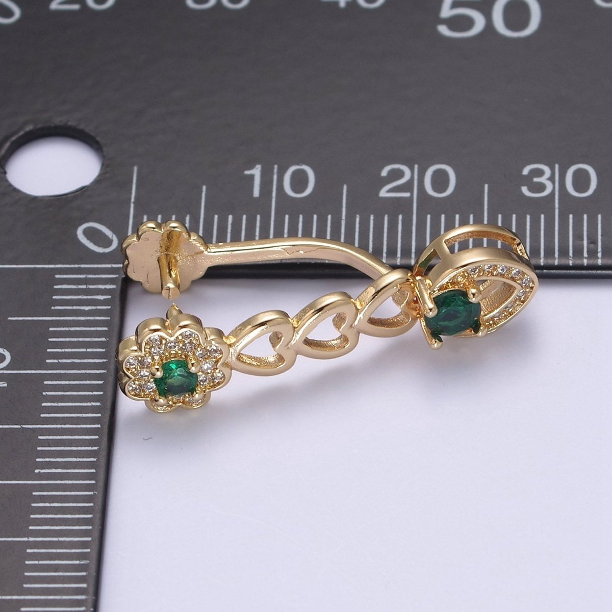 Pinch Bail, Nickel Free, 31.3x7.5mm, Pendant bail, 16K gold Filled brass Jewelry Gold bail, Charm bail, Ice pick with Micro Pave CZ Stone L-649 L-650