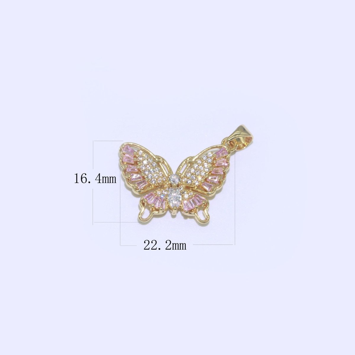 Pink 14k Gold Filled Micro Pave CZ Butterfly Pendant Charm Dangle Mariposa Monarch Animal Pendant Charm Baguette for Necklace J-904