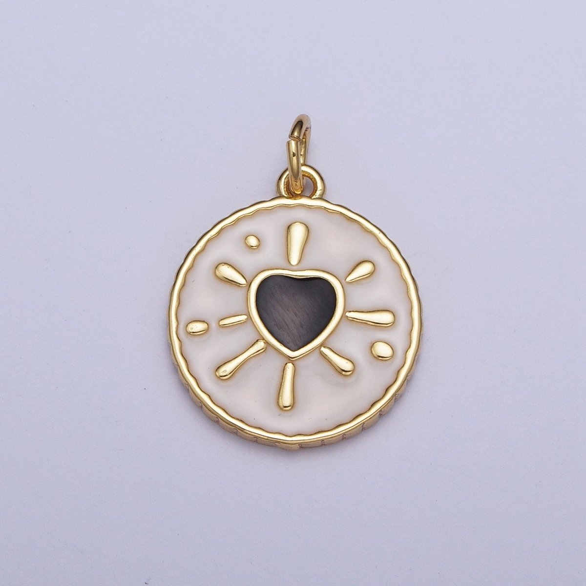 Pink, Black, Blue Splattered Heart White Enamel Gold Round Medallion Charm | AG-021 AG-022 AG-023