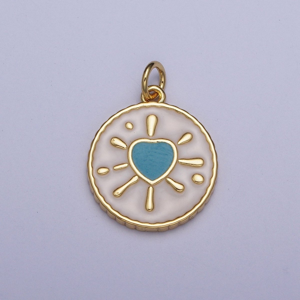 Pink, Black, Blue Splattered Heart White Enamel Gold Round Medallion Charm | AG-021 AG-022 AG-023