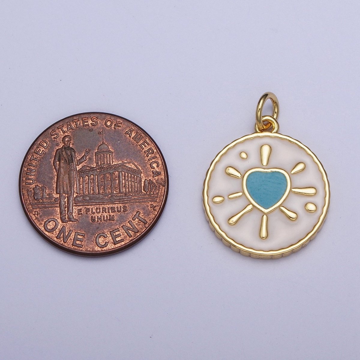 Pink, Black, Blue Splattered Heart White Enamel Gold Round Medallion Charm | AG-021 AG-022 AG-023