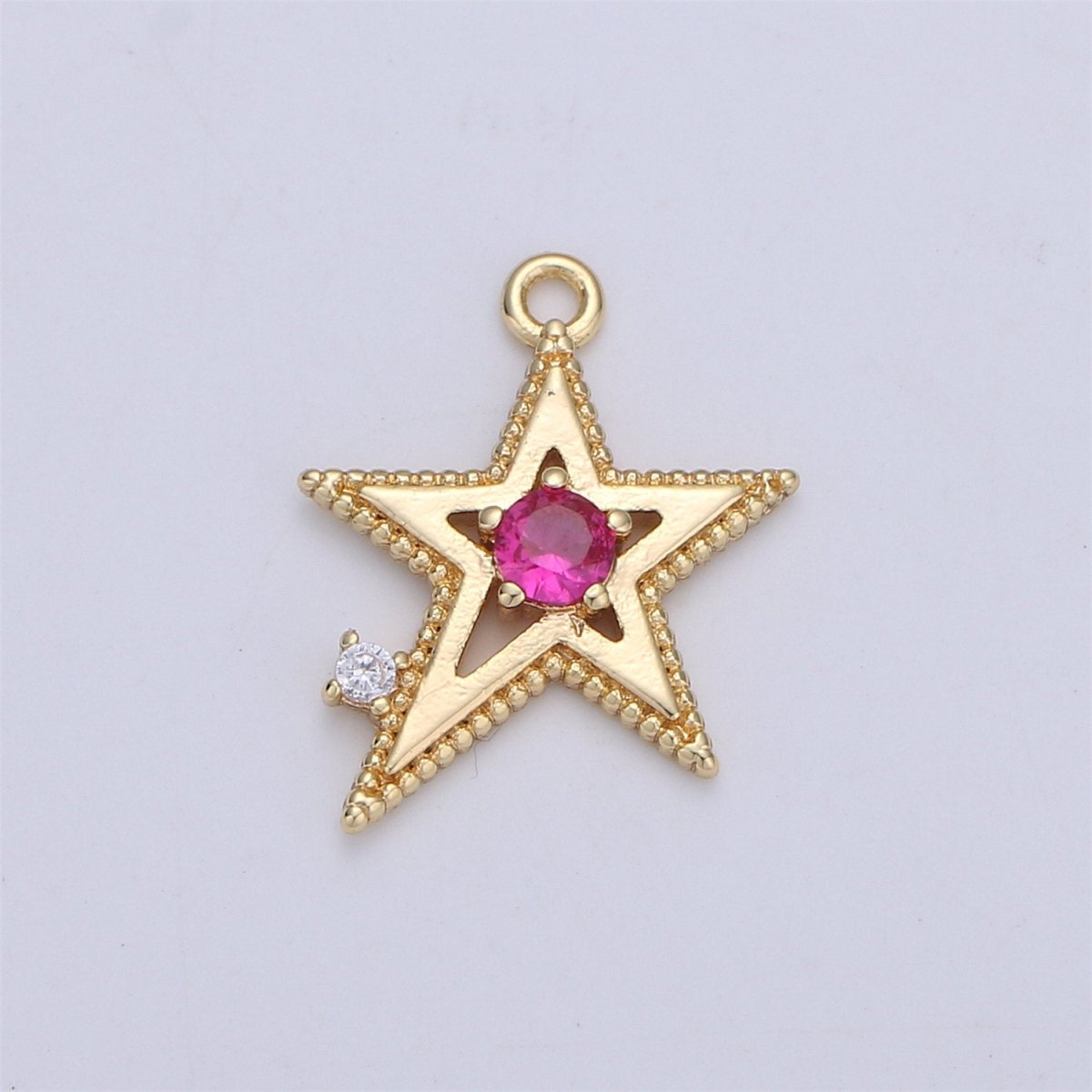 Pink Blue Clear Cubic star charm, 1 piece, 13x16mm 16K gold plated brass, CZ, Nickel free, Rock Star charm for Necklace Earring  I-331