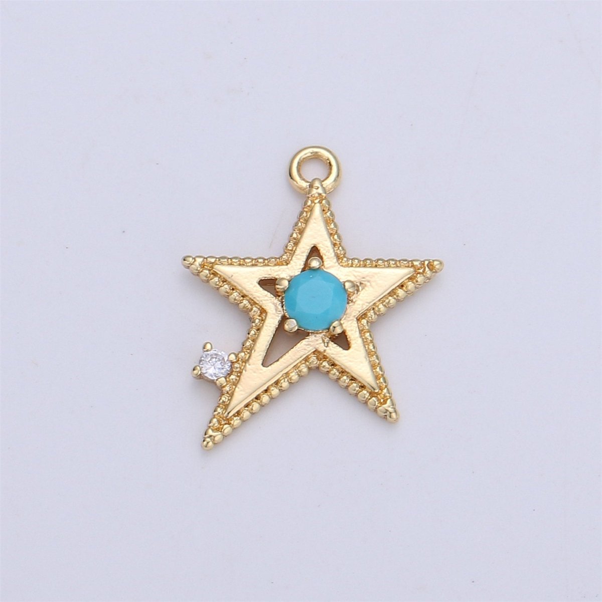 Pink Blue Clear Cubic star charm, 1 piece, 13x16mm 16K gold plated brass, CZ, Nickel free, Rock Star charm for Necklace Earring  I-331