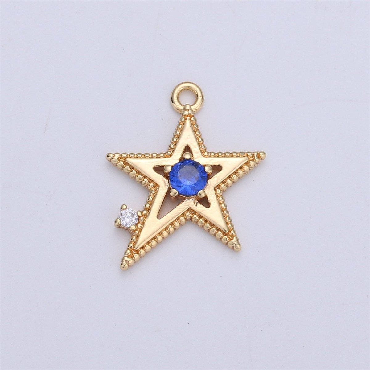 Pink Blue Clear Cubic star charm, 1 piece, 13x16mm 16K gold plated brass, CZ, Nickel free, Rock Star charm for Necklace Earring  I-331