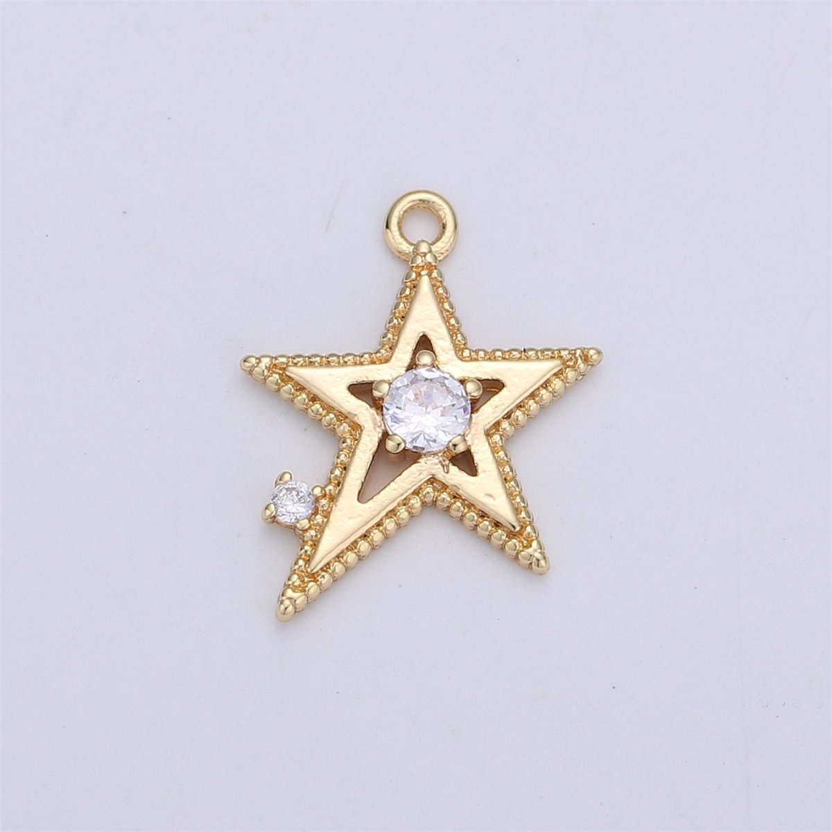 Pink Blue Clear Cubic star charm, 1 piece, 13x16mm 16K gold plated brass, CZ, Nickel free, Rock Star charm for Necklace Earring  I-331