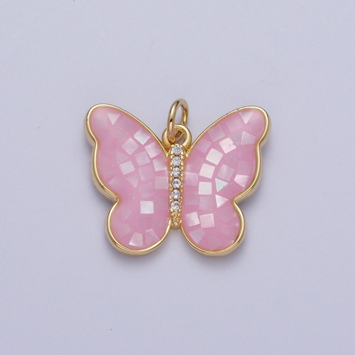 Pink, Blue, White Opal Micro Paved CZ Butterfly Mariposa Gold Charm | C-217 E-050 E-860