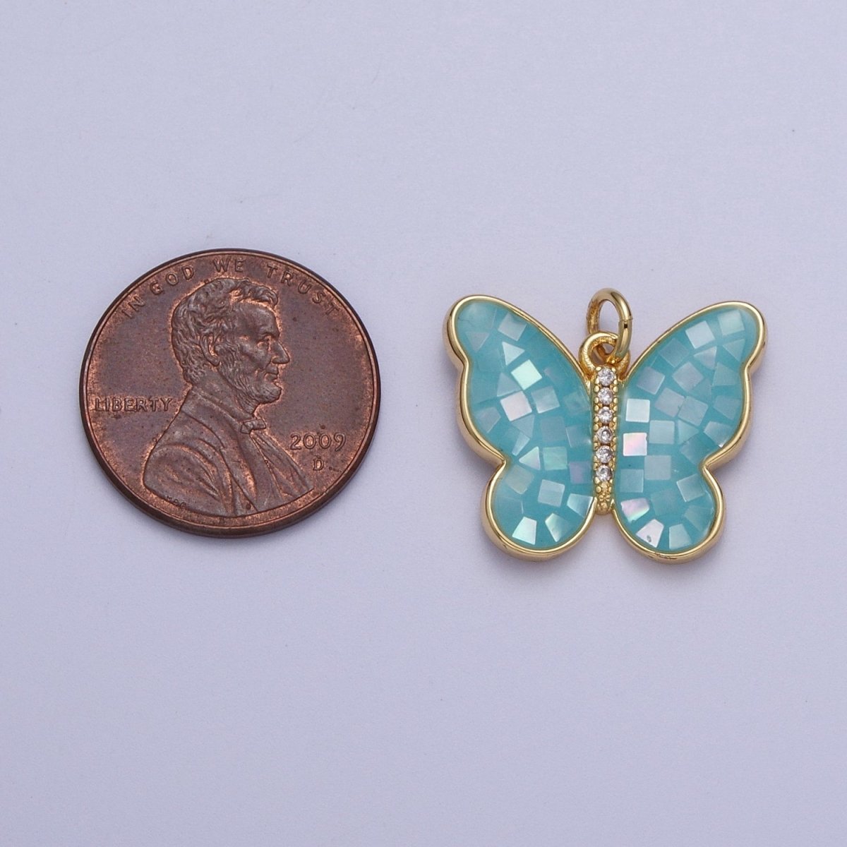 Pink, Blue, White Opal Micro Paved CZ Butterfly Mariposa Gold Charm | C-217 E-050 E-860