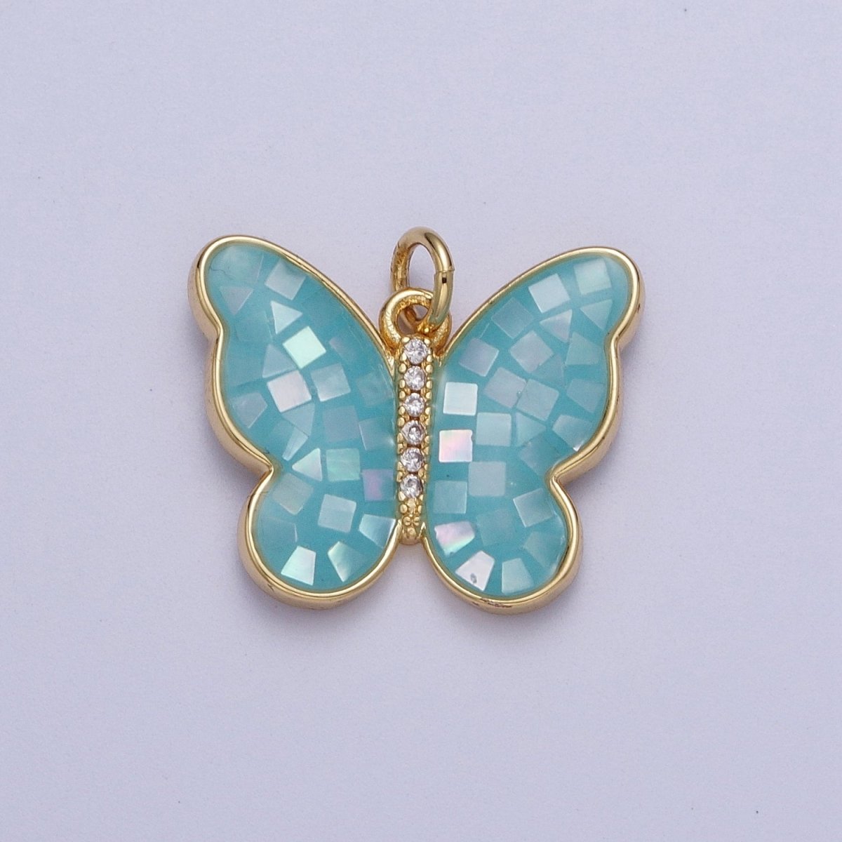 Pink, Blue, White Opal Micro Paved CZ Butterfly Mariposa Gold Charm | C-217 E-050 E-860