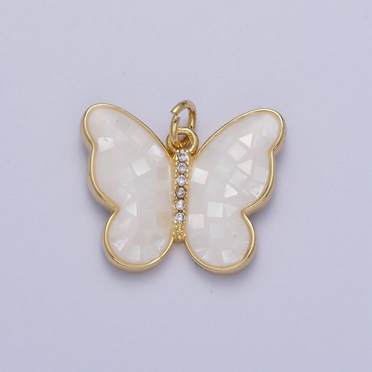 Pink, Blue, White Opal Micro Paved CZ Butterfly Mariposa Gold Charm | C-217 E-050 E-860