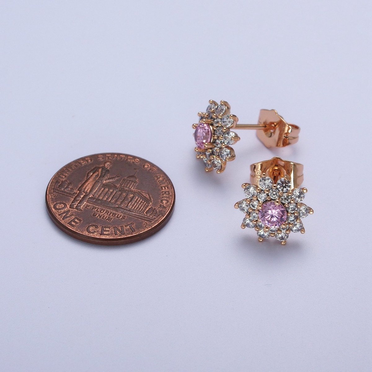 Pink, Clear, Green Celestial Star Flower CZ Stud Earrings | AB025 AB026 AB027