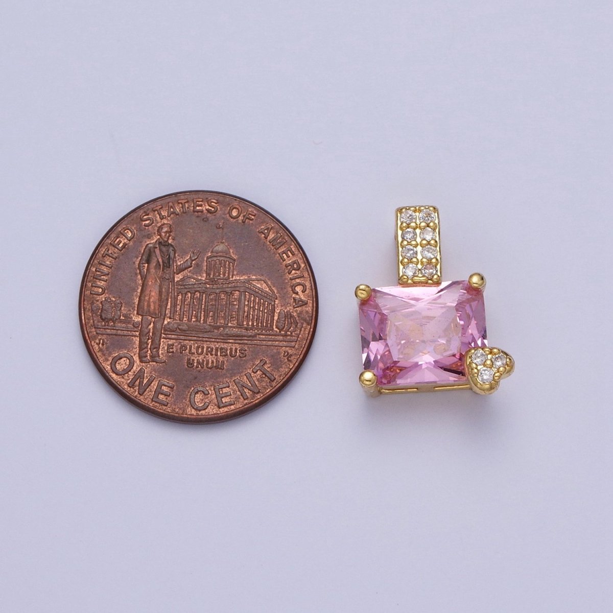 Pink / Clear Rectangle Cubic Zirconia Micro Paved CZ Heart Pendant H-923 H-930