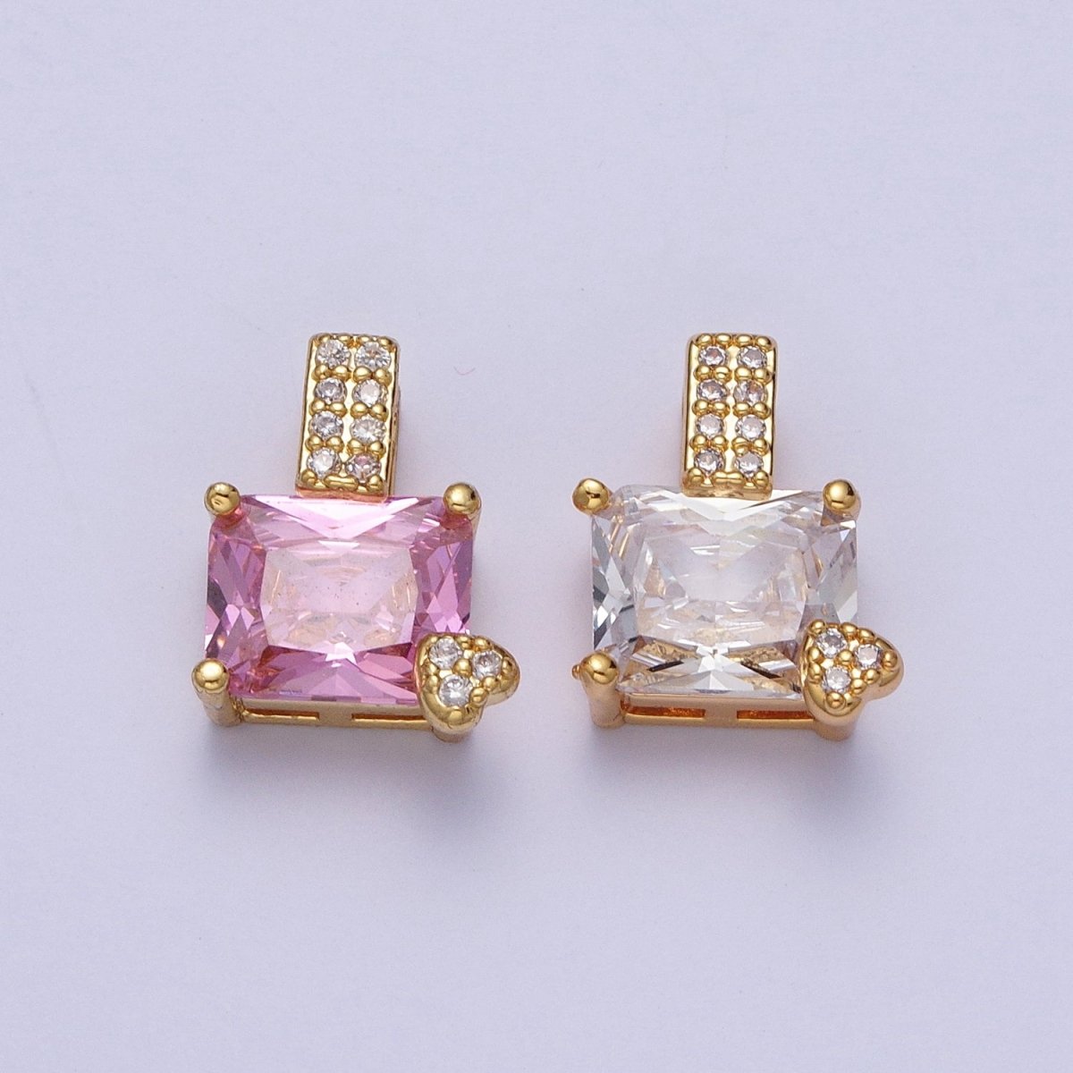 Pink / Clear Rectangle Cubic Zirconia Micro Paved CZ Heart Pendant H-923 H-930
