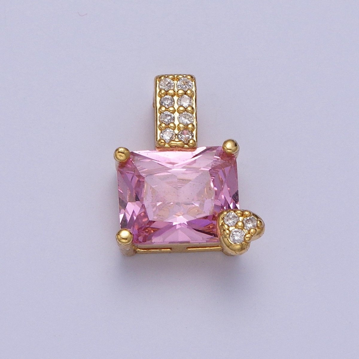 Pink / Clear Rectangle Cubic Zirconia Micro Paved CZ Heart Pendant H-923 H-930