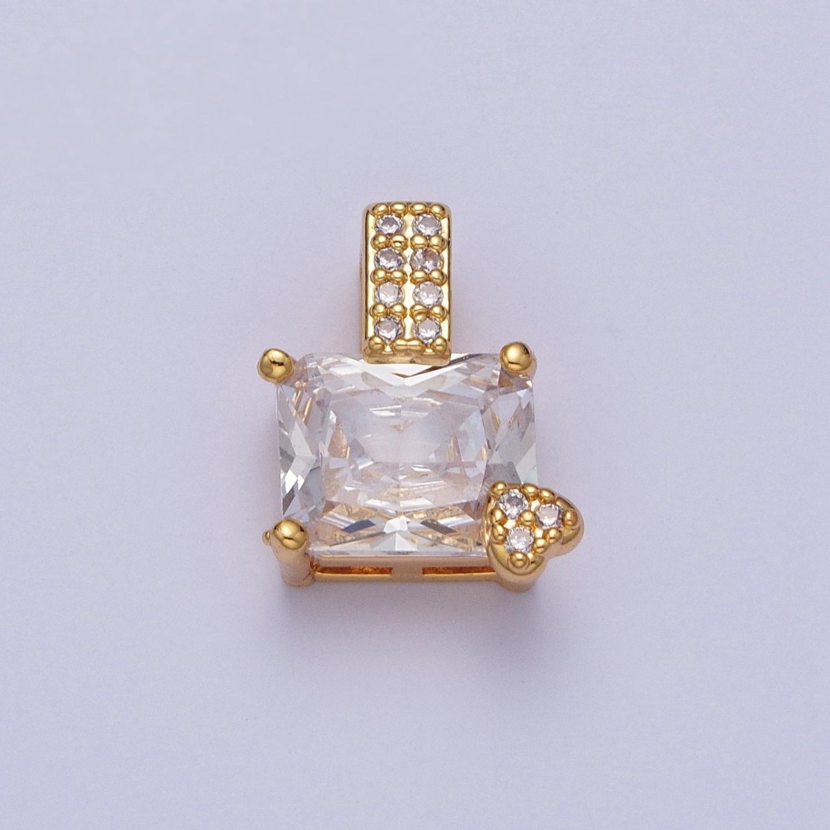 Pink / Clear Rectangle Cubic Zirconia Micro Paved CZ Heart Pendant H-923 H-930
