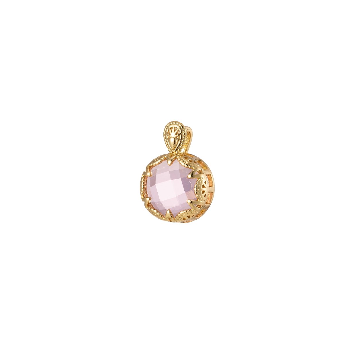 Pink Crystal Glass Pendant Charm Faceted Glass Charm, Round Gemstone I-820