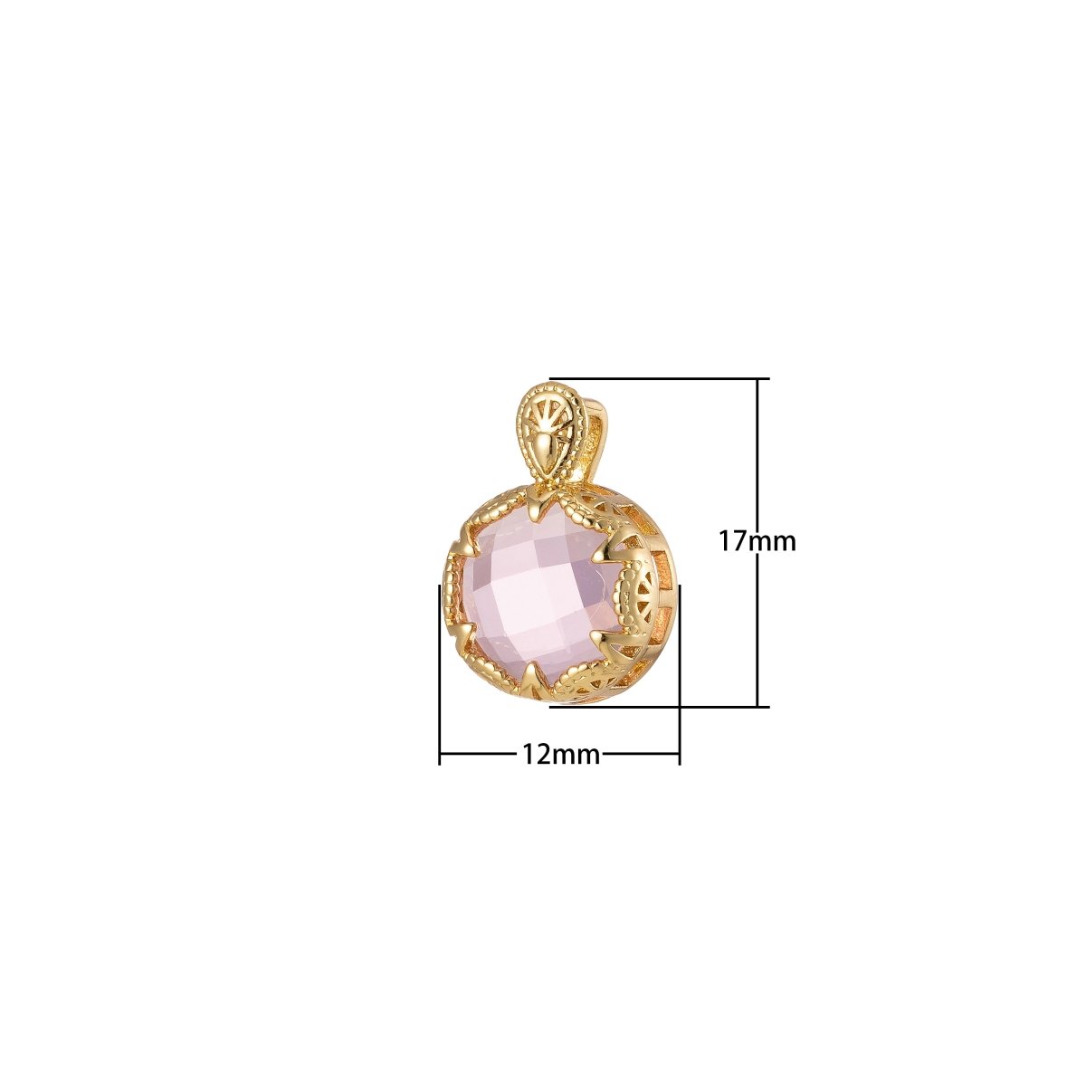 Pink Crystal Glass Pendant Charm Faceted Glass Charm, Round Gemstone I-820