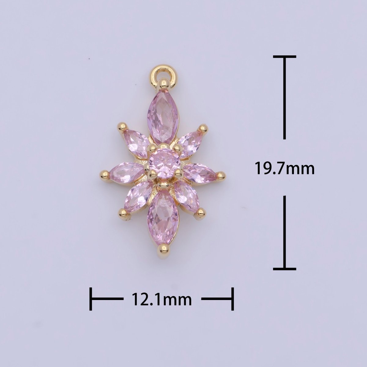 Pink Cubic Zirconia Flower Nature Gold Charm For DIY Jewelry Making AG-136 - DLUXCA