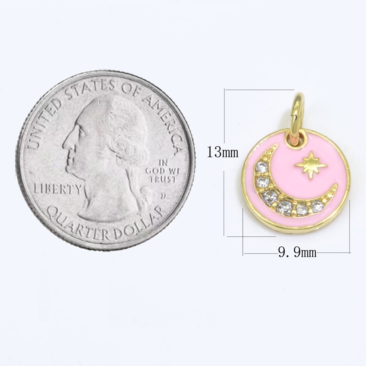 Pink Enamel Gold moon charms ,cubic moon pendants, Celestial charm, medallion charm, moon and star pendant in 14k Gold Filled M-541 M-758