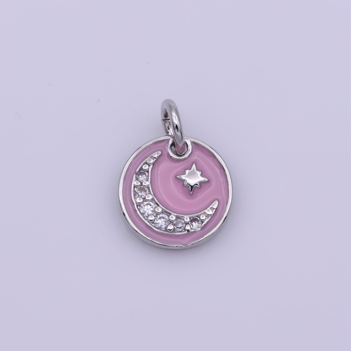 Pink Enamel Gold moon charms ,cubic moon pendants, Celestial charm, medallion charm, moon and star pendant in 14k Gold Filled M-541 M-758