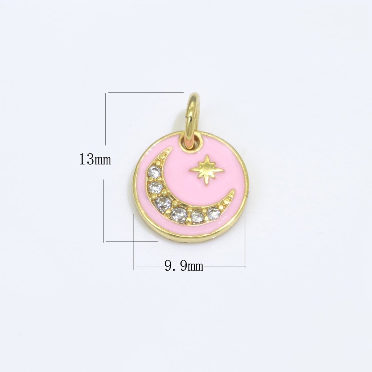 Pink Enamel Gold moon charms ,cubic moon pendants, Celestial charm, medallion charm, moon and star pendant in 14k Gold Filled M-541 M-758